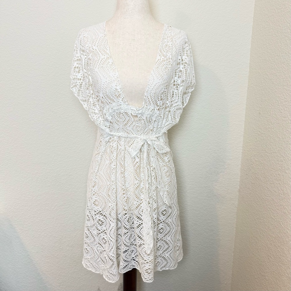 Becca by Rebecca Virtue White Stretchy Tunic Tie Swim Cover Up